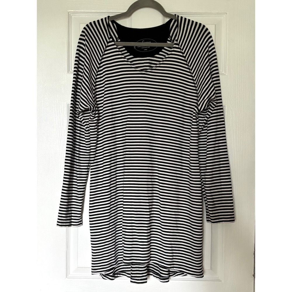 Soma Live Lounge Wear Striped V-Neck Tunic Top Black White Large